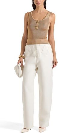 Mani&egrave;re De Voir Pippa Pointelle Knitted Vest With Knot Button in Gold at Nordstrom, Size X-Small
