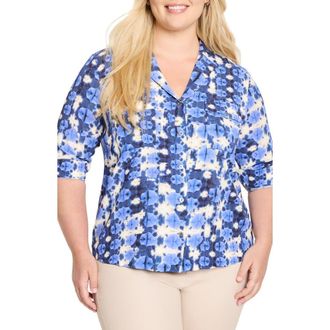 Nic+Zoe Shibori Stone Button-Up Shirt in Blue Multi at Nordstrom Rack, Size 2X
