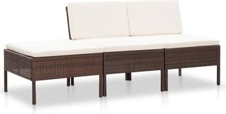 vidaXL Set Muebles De Jard&iacute;n 3 Pzas Y Cojines Rat&aacute;n Sint&eacute;tico Marr&oacute;n Vidaxl