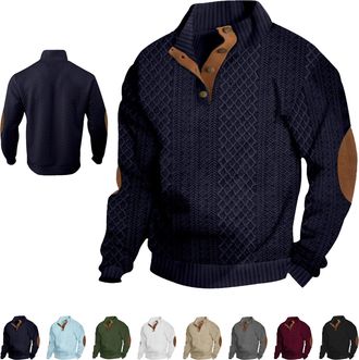 Generic Cross and Crown Sweaters - Elbow Patches, Cross & Crown Mens Sweater, Outdoor Casual Button Sweater (Navy Blue,L)