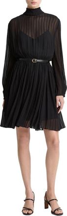 Vince Stripe Long Sleeve Chiffon Dress in Black at Nordstrom, Size Xx-Small