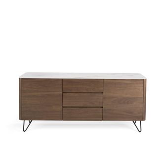 Pondecor Interiorismo Aparador dise&ntilde;o con chapa de nogal y m&aacute;rmol. 180&times;40&times;78 cm