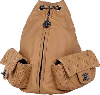 Chanel Matelasse Beige Leather Backpack (Pre-Owned)