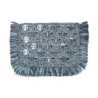 Paco Rabanne Clutches, female, Blue, Size: ONE SIZE Denim Raffia Clutch