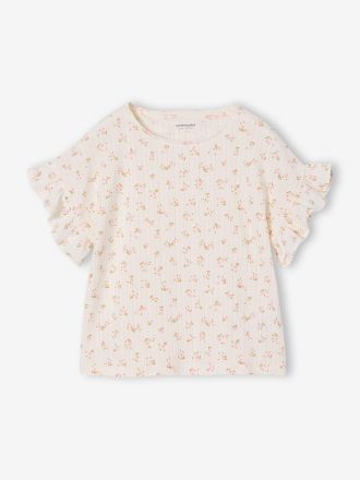 Vertbaudet T-Shirt mit Volants und Blumenmuster M&auml;dchen wollwei&szlig;