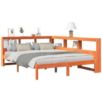 vidaXL Vidaxl - Cama Con Estanter&iacute;a Sin Colch&oacute;n Madera Maciza Marr&oacute;n 140x190 Cm