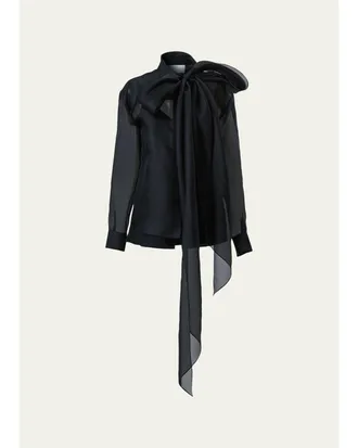Carolina Herrera Bow Button-Front Silk Shirt