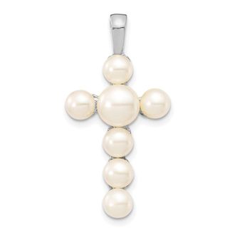 Diamond2Deal 14KW 4-5mm 5-6mm White Button FWC Pearl Cross Pendant