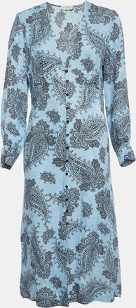 Sandro Blue Printed Silk Blend Button Front Dress