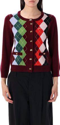 Ganni Maroon argyle-pattern cardigan