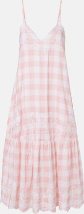 Juliet Dunn Embroidered checked cotton midi dress