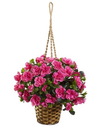 Nearly Natural Azalea Flowering Silk Hanging Basket