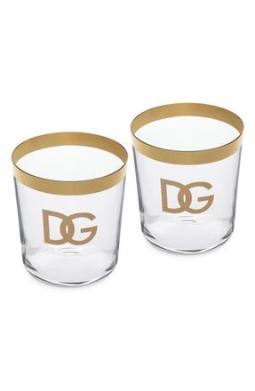 Dolce & Gabbana DG Logo Set Of 2 Water Glasses in Tran/Gold at Nordstrom