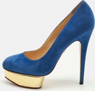 Charlotte Olympia Blue Suede Dolly Platform Pumps