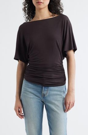 BDG Ruched Boat Neck Top in Brown at Nordstrom, Size X-Small