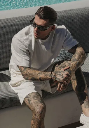 Siksilk Camiseta Texturizada Ecru para Hombres XXL