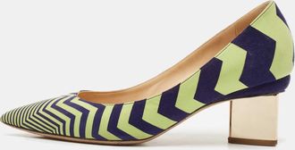 Nicholas Kirkwood Green/blue Chevron Suede Block Heel Pumps