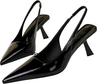 Generic Women Patent Leather Kitten Heel Sandals Summer Casual Back Strap Hollow Dress Shoes Black