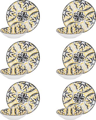 Arca Servizio 12 piatti porcellana Vietri decoro giallo nero