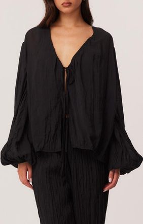 SNDYS Brandi Oversize Crinkle Tie Front Top in Black at Nordstrom, Size X-Small