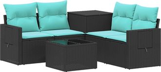 vidaXL Juego De Sof&aacute; 6 Uds. Negro Y Azul Rat&aacute;n Sint&eacute;tico Y Acero Vidaxl