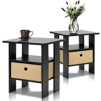 Furinno Espresso Petite End Table Bedroom Night Stand, Set of Two