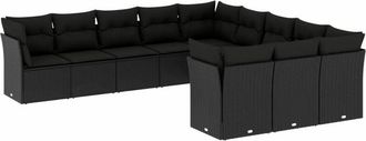 vidaXL Set De Sof&aacute;s De Jard&iacute;n 11 Pzas Y Cojines Rat&aacute;n Sint&eacute;tico Negro Vidaxl