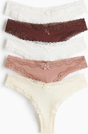 H&M 5er-Pack Brazil Slips aus Baumwolle und Spitze - Hellgelb/Altros&eacute;