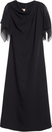 Valentino Draped Silk Cady Couture & Chiffon Midi Dress in Black at Nordstrom, Size 6 Us
