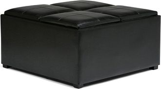 Simpli Home Avalon 35In Contemporary Square Coffee Table Storage Ottoman