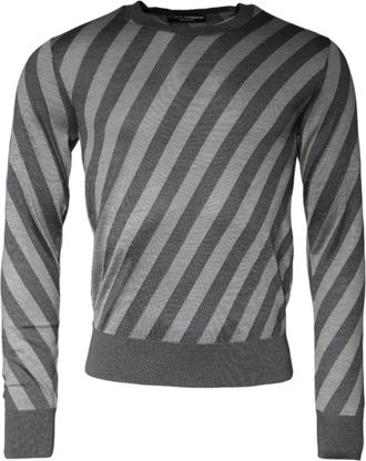 Dolce & Gabbana Mens Diagonal Stripe Sweater Tsh86991 - Grey Silk - Size EU 46 (Mens)