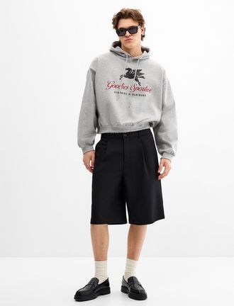 Djab Mens Pleated soft twill Bermuda Shorts Loose fit