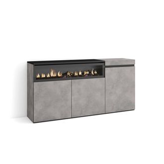 Skraut Home Aparadores Para Sal&oacute;n, Gran Capacidad De Almacenaje, 150x75x35cm, 3 Puertas, Chimenea El&eacute;ctrica, Estilo Moderno, Gris Cemento - Skraut Home