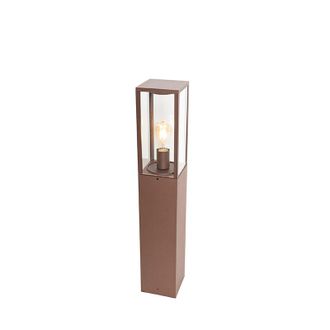 QAZQA Qazqa Industrial L&aacute;mpara Exterior Industrial De Pie Marr&oacute;n &Oacute;xido 80 Cm Ip44 - Charlois Aluminio /vidrio Alargada Adecuado Para Led Max. 1 X 40 Watt