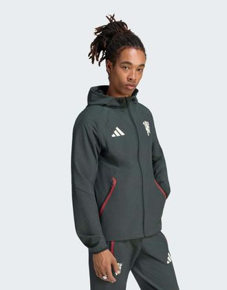 adidas Manchester united tiro travel giacca a vento con zip intera in jungle ink-Verde