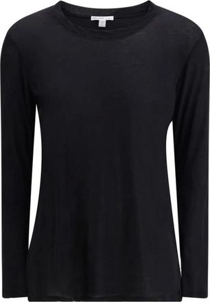 James Perse Tops, Dames, Zwart, S, Katoen, Semi-transparante Longsleeve Jersey