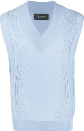 Viktor & Rolf cable-knit V-neck vest - men - Cotton/Acrylic - S - Blue