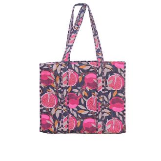 Generic Quilted Tote Bag - Pomegranate Print Indian Cotton Shoulder Bag, Beach & Travel Tote for Women Everyday Lightweight Carry Bag