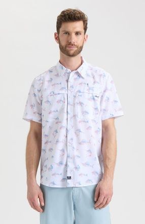 Salt Life Fish N Bones Americana Woven Short Sleeve Shirt in White at Nordstrom, Size Small