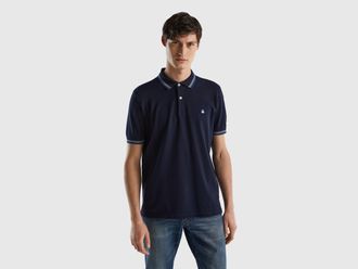 Benetton Poloshirt, Herren, Gr. S, blau (marine), Jersey, Obermaterial: 97% Baumwolle, 3% Elasthan, UNITED COLORS OF BENETTON, unifarben, Shirts Poloshirt