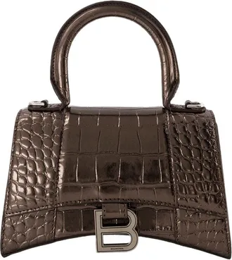 Balenciaga Womens Hourglass Xs Bag Leather Dark Bronze Metallic Calfskin Handbags-purses