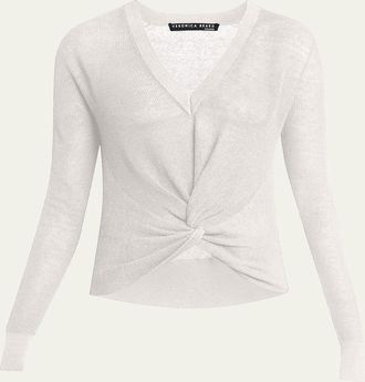 Veronica Beard Soren V-Neck Twisted-Hem Sweater