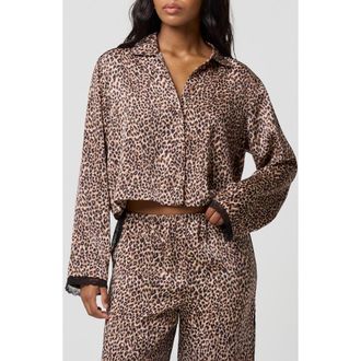 Florence By Mills Silky Satin Crop Sleep Shirt in Cheetah Print at Nordstrom, Size X-Small