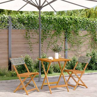 vidaXL Juego De Bistro De 3 Piezas Rat&aacute;n Pe Y Madera Maciza Gris Vidaxl