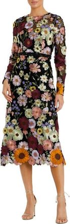 Mac Duggal Hand Stitched Floral Embellished High Neck A-Line Dress in Black Multi at Nordstrom, Size 10