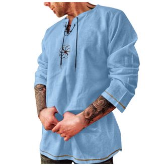 Generic Pirate Costume Men Viking Gifts for Mens Cowboy Shirt Goth Top Cotton Lace Up Vintage Medieval Scottish Jacobite Ghillie Kilt Shirts Tops Oktoberfest 