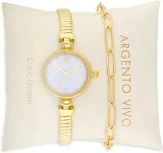 Argento Vivo Mother-of-Pearl Bracelet Watch & Chain Bracelet Set in Gold at Nordstrom Rack