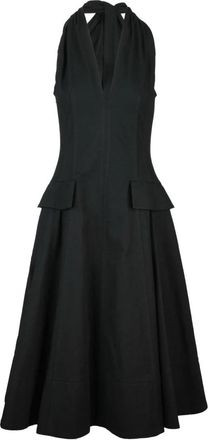 Bottega Veneta Lange jurk van stijve canvasstof - Dames - Maxi kleedjes - Zwart - S - Katoen - Kleedjes