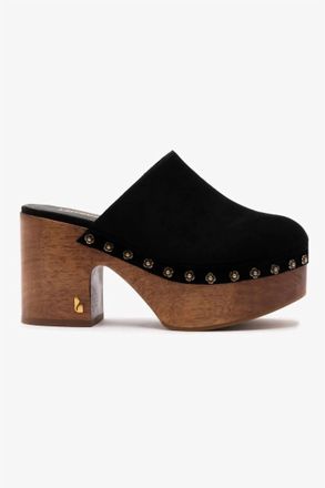 Larroude Womens Miso Wooden Clog In Black Suede