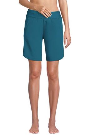 Lands End Plus Size Sunshade UPF 50 9 Board Shorts with Panty in Paradise Teal at Nordstrom, Size 18